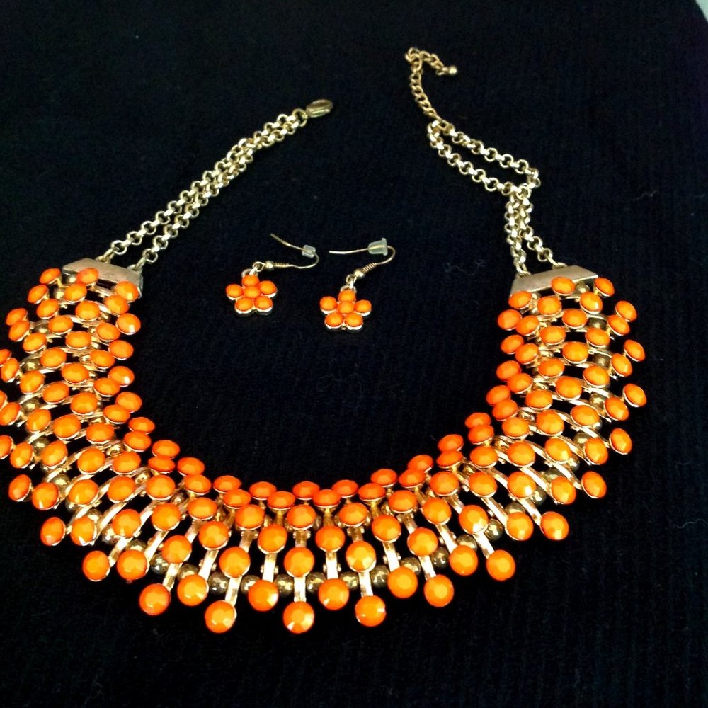 Orange Necklace with Earrings
